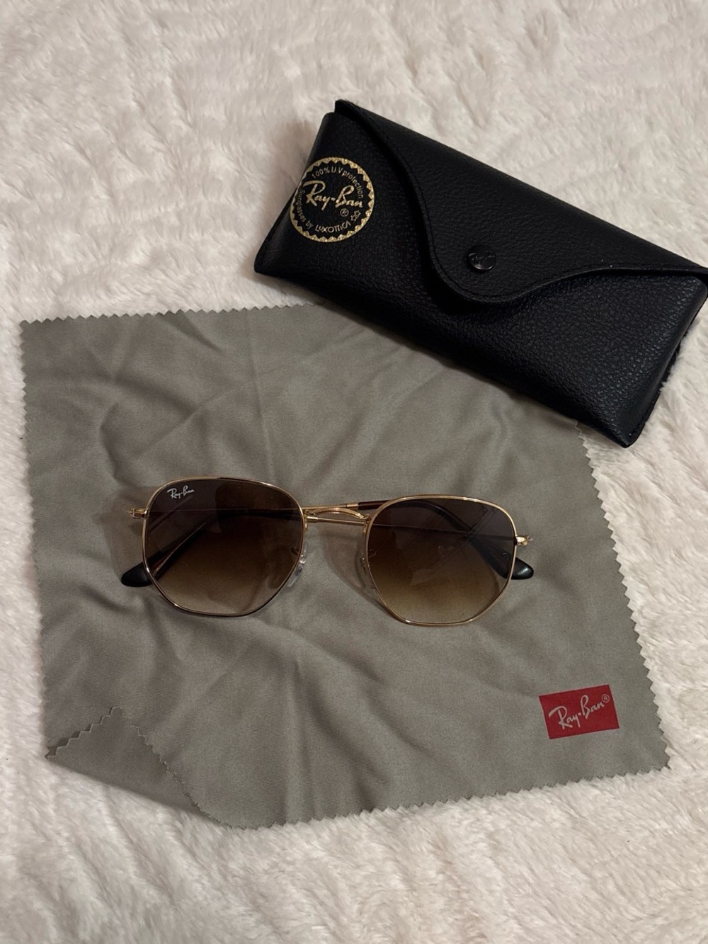 Ray-Ban Hexagonal Flat Lenses RB3548 Gold & Brown Gradient Sunglasses